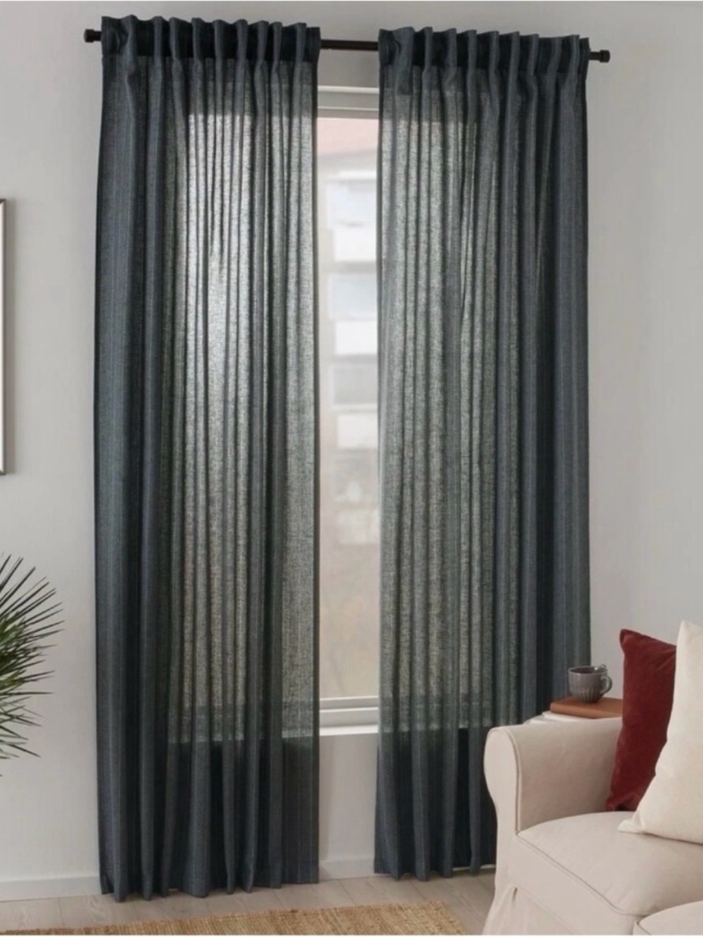 Ikea Mildrun Gray Pinstripe Light Filtering Curtains 2 Panels 57" x 98" NEW